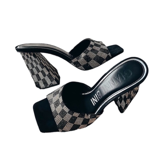 Gianni Bini CaylorThree Checkered Rhinestone Square Toe Dress Sandals - Picture 3 of 5